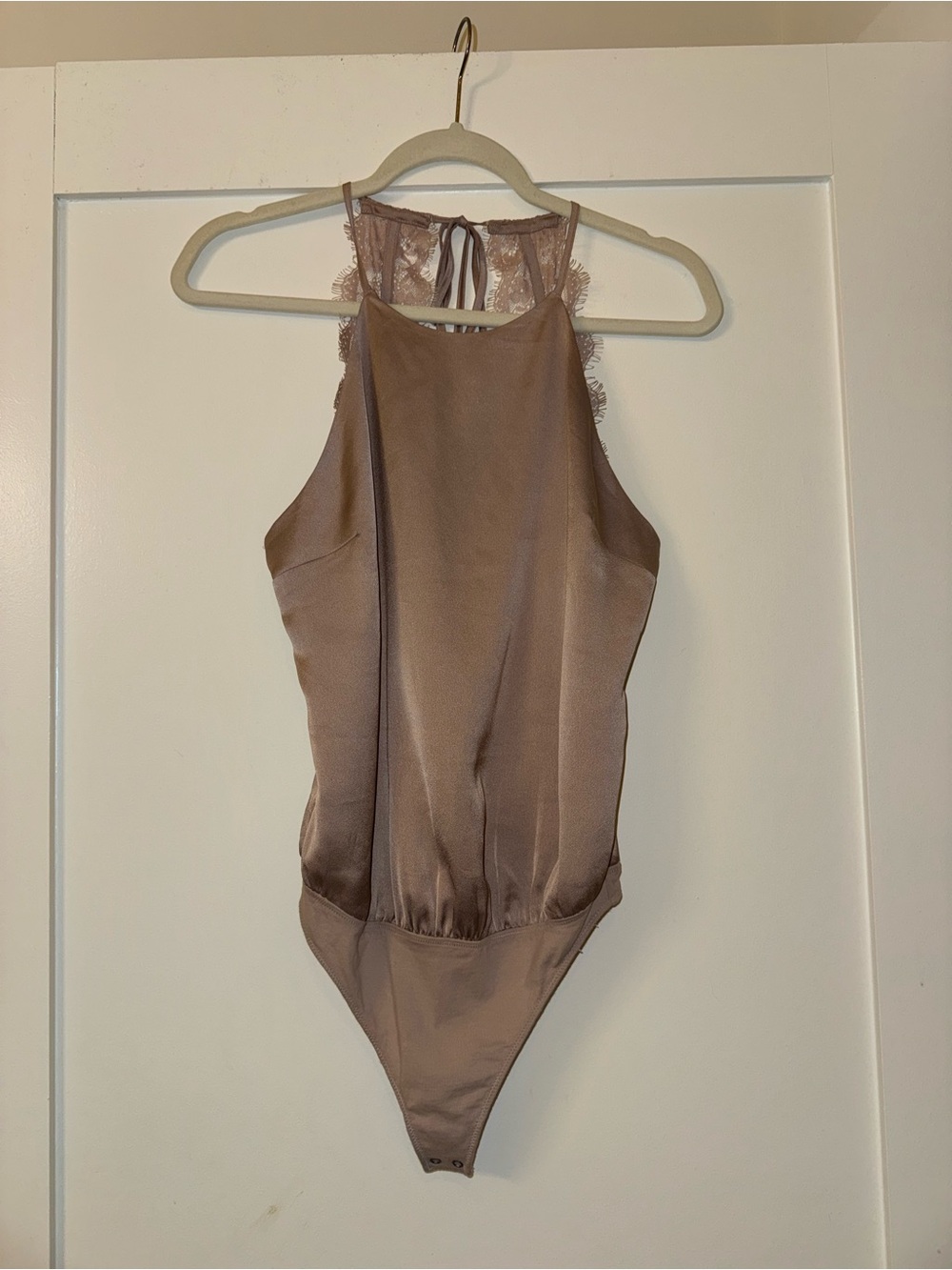 NWT! Lace-Back Satin Bodysuit in Light Purple